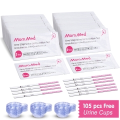 Bandelettes de test d'ovulation MomMed 105 LH avec 105 gobelets de collecte gratuits, précis (Expédier UNIQUEMENT aux États-Unis et au Canada)